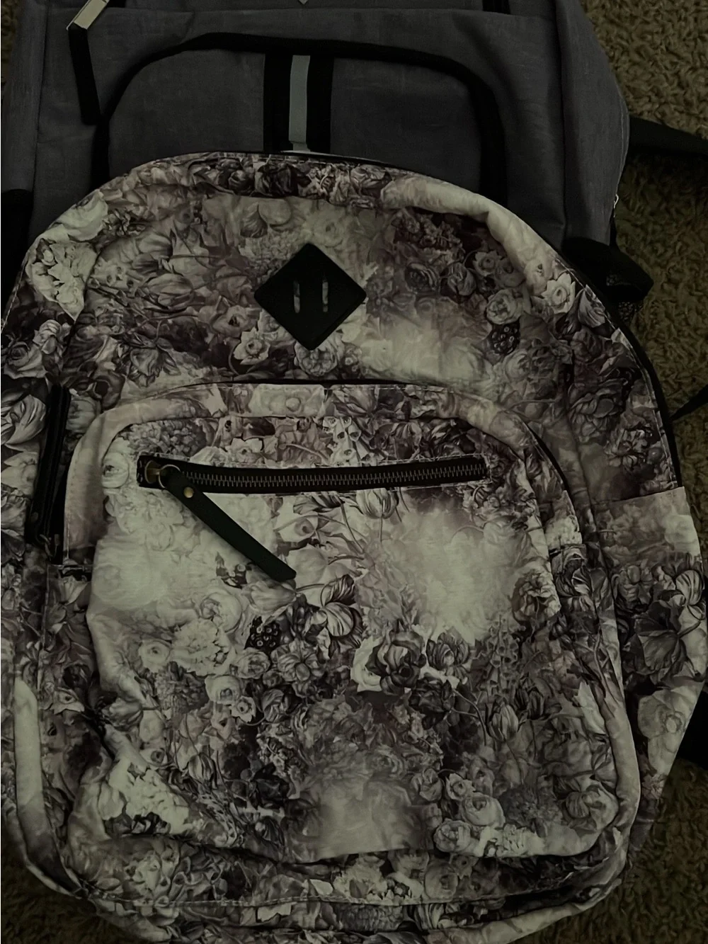 2 Kids Backpacks 1 Floral print Backpack, 1 Dark purple Backpack